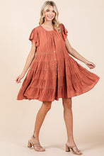 Load image into Gallery viewer, Lace Detail Ruffled Button Down Tiered Dress For Women – Romantic, Fluttering, Trendy, Elegant, Boho, Feminine & Whimsical Style
