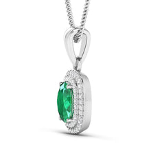 Load image into Gallery viewer, 1.50 Carat Genuine Zambian Emerald and White Diamond 14K White Gold Pendant