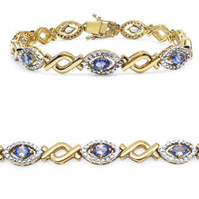 Load image into Gallery viewer, 14K Yellow Gold Plated 3.08 Carat Genuine Tanzanite .925 Sterling Silver Bracelet