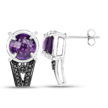 Load image into Gallery viewer, 3.61 Carat Genuine Amethyst, Black Diamond and White Diamond .925 Sterling Silver Earrings