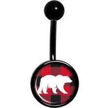 Load image into Gallery viewer, Red Black Plaid Polar Bear Black Belly Ring