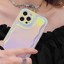 Load image into Gallery viewer, Charming Heart Wavy Case For iPhone 11 12 13 14 Pro Max XS Max XR X Holographic Rainbow Soft Air Cushion Shockproof Cover Reflection Purple Pink Case for iPhone Gradient Back Cover