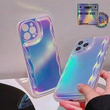 Load image into Gallery viewer, Charming Heart Wavy Case For iPhone 11 12 13 14 Pro Max XS Max XR X Holographic Rainbow Soft Air Cushion Shockproof Cover Reflection Purple Pink Case for iPhone Gradient Back Cover