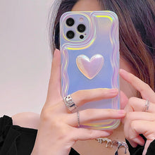 Load image into Gallery viewer, Charming Heart Wavy Case For iPhone 11 12 13 14 Pro Max XS Max XR X Holographic Rainbow Soft Air Cushion Shockproof Cover Reflection Purple Pink Case for iPhone Gradient Back Cover