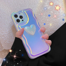Load image into Gallery viewer, Charming Heart Wavy Case For iPhone 11 12 13 14 Pro Max XS Max XR X Holographic Rainbow Soft Air Cushion Shockproof Cover Reflection Purple Pink Case for iPhone Gradient Back Cover