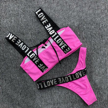 Load image into Gallery viewer, Charming Love Letter Bikini Women Halter Push Up Bathing Suit Swimsuit Women's Push-up Halter Bandage Bikini Swimsuits Swim Bottoms Hollow Out Front Lace Up Bandage Swimwear