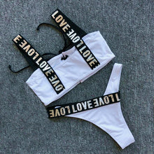 Load image into Gallery viewer, Charming Love Letter Bikini Women Halter Push Up Bathing Suit Swimsuit Women's Push-up Halter Bandage Bikini Swimsuits Swim Bottoms Hollow Out Front Lace Up Bandage Swimwear