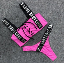 Load image into Gallery viewer, Charming Love Letter Bikini Women Halter Push Up Bathing Suit Swimsuit Women's Push-up Halter Bandage Bikini Swimsuits Swim Bottoms Hollow Out Front Lace Up Bandage Swimwear