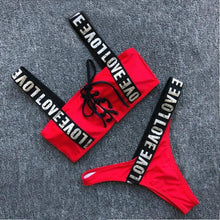 Load image into Gallery viewer, Charming Love Letter Bikini Women Halter Push Up Bathing Suit Swimsuit Women's Push-up Halter Bandage Bikini Swimsuits Swim Bottoms Hollow Out Front Lace Up Bandage Swimwear