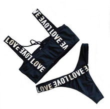 Load image into Gallery viewer, Charming Love Letter Bikini Women Halter Push Up Bathing Suit Swimsuit Women's Push-up Halter Bandage Bikini Swimsuits Swim Bottoms Hollow Out Front Lace Up Bandage Swimwear