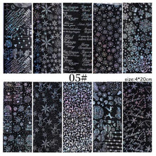 Load image into Gallery viewer, Christmas Silver Snowflakes Nail Art Foil Transfer Glitter Stickers 3D Nail Art Decals Designer Manicuring Decoration Xmas Gift Nails Snowflake Nail Art Stickers Decals Christmas Nail 3D Self Adhesive Nail Stickers for Acrylic Nails Snowflake