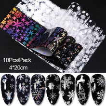Load image into Gallery viewer, Christmas Silver Snowflakes Nail Art Foil Transfer Glitter Stickers 3D Nail Art Decals Designer Manicuring Decoration Xmas Gift Nails Snowflake Nail Art Stickers Decals Christmas Nail 3D Self Adhesive Nail Stickers for Acrylic Nails Snowflake