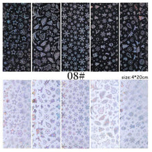 Load image into Gallery viewer, Christmas Silver Snowflakes Nail Art Foil Transfer Glitter Stickers 3D Nail Art Decals Designer Manicuring Decoration Xmas Gift Nails Snowflake Nail Art Stickers Decals Christmas Nail 3D Self Adhesive Nail Stickers for Acrylic Nails Snowflake