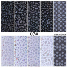 Load image into Gallery viewer, Christmas Silver Snowflakes Nail Art Foil Transfer Glitter Stickers 3D Nail Art Decals Designer Manicuring Decoration Xmas Gift Nails Snowflake Nail Art Stickers Decals Christmas Nail 3D Self Adhesive Nail Stickers for Acrylic Nails Snowflake