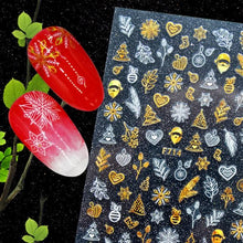Load image into Gallery viewer, Christmas Snowflake Lines 3D Nail Stickers Gold And White Xmas Snowflakes Leaves Decals Slider Nail Art Decoration Wraps Nail Art Stickers Decal 3D Self-Adhesive Abstract Face Curve Graffiti Nail Design for Acrylic Nail Supplies