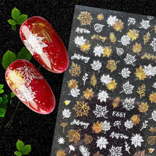 Load image into Gallery viewer, Christmas Snowflake Lines 3D Nail Stickers Gold And White Xmas Snowflakes Leaves Decals Slider Nail Art Decoration Wraps Nail Art Stickers Decal 3D Self-Adhesive Abstract Face Curve Graffiti Nail Design for Acrylic Nail Supplies