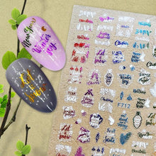 Load image into Gallery viewer, Christmas Snowflake Lines 3D Nail Stickers Gold And White Xmas Snowflakes Leaves Decals Slider Nail Art Decoration Wraps Nail Art Stickers Decal 3D Self-Adhesive Abstract Face Curve Graffiti Nail Design for Acrylic Nail Supplies