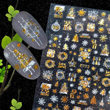 Load image into Gallery viewer, Christmas Snowflake Lines 3D Nail Stickers Gold And White Xmas Snowflakes Leaves Decals Slider Nail Art Decoration Wraps Nail Art Stickers Decal 3D Self-Adhesive Abstract Face Curve Graffiti Nail Design for Acrylic Nail Supplies