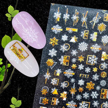 Load image into Gallery viewer, Christmas Snowflake Lines 3D Nail Stickers Gold And White Xmas Snowflakes Leaves Decals Slider Nail Art Decoration Wraps Nail Art Stickers Decal 3D Self-Adhesive Abstract Face Curve Graffiti Nail Design for Acrylic Nail Supplies