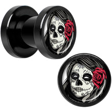Load image into Gallery viewer, Katrina Sugar Skull Rose Flower Black Anodized Screw Fit Plug Set 2G