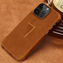 Load image into Gallery viewer, Classic Brown Genuine Leather Phone Case for iPhone 13 14 Pro Max 12 Mini 11 12 Pro Max Leather Cover Bumper Phone Case Compatible With iPhone Genuine Leather Slim Back Cover