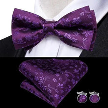 Load image into Gallery viewer, Classic Green Bow Ties Men Silk Butterfly Tie With Pocket Square And Cufflinks Set For Men Elegant Design Wedding Party Bowties Solid Color Gentleman Bow Tie And Pocket Square Cufflink Set