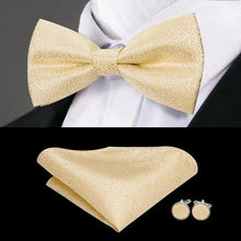 Load image into Gallery viewer, Classic Green Bow Ties Men Silk Butterfly Tie With Pocket Square And Cufflinks Set For Men Elegant Design Wedding Party Bowties Solid Color Gentleman Bow Tie And Pocket Square Cufflink Set