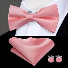 Load image into Gallery viewer, Classic Green Bow Ties Men Silk Butterfly Tie With Pocket Square And Cufflinks Set For Men Elegant Design Wedding Party Bowties Solid Color Gentleman Bow Tie And Pocket Square Cufflink Set