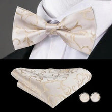 Load image into Gallery viewer, Classic Green Bow Ties Men Silk Butterfly Tie With Pocket Square And Cufflinks Set For Men Elegant Design Wedding Party Bowties Solid Color Gentleman Bow Tie And Pocket Square Cufflink Set
