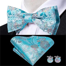 Load image into Gallery viewer, Classic Green Bow Ties Men Silk Butterfly Tie With Pocket Square And Cufflinks Set For Men Elegant Design Wedding Party Bowties Solid Color Gentleman Bow Tie And Pocket Square Cufflink Set