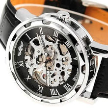 Load image into Gallery viewer, Classic Men's Black Leather Band Skeleton Mechanical Sports Army Wrist Watch