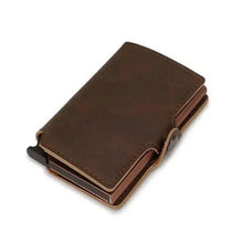 Load image into Gallery viewer, Classic Multifunction Automatic Aluminum Alloy Leather Credit Card Holder Retro New Pop-Up Card Ejector Business Wallets For Men