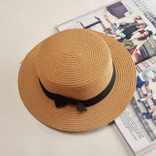 Load image into Gallery viewer, Classic Simple Female Hat For Summer Beach Hat Casual Lady Summer Solid Color Straw Hat Women Elegant Hat Traveling Hats UV Protection Sun Cap Women Flat Bowknot Design Cute Cap Girls Hat 56-58cm
