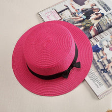 Load image into Gallery viewer, Classic Simple Female Hat For Summer Beach Hat Casual Lady Summer Solid Color Straw Hat Women Elegant Hat Traveling Hats UV Protection Sun Cap Women Flat Bowknot Design Cute Cap Girls Hat 56-58cm