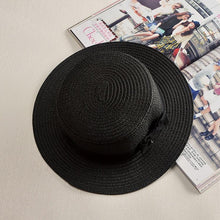 Load image into Gallery viewer, Classic Simple Female Hat For Summer Beach Hat Casual Lady Summer Solid Color Straw Hat Women Elegant Hat Traveling Hats UV Protection Sun Cap Women Flat Bowknot Design Cute Cap Girls Hat 56-58cm