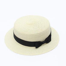 Load image into Gallery viewer, Classic Simple Female Hat For Summer Beach Hat Casual Lady Summer Solid Color Straw Hat Women Elegant Hat Traveling Hats UV Protection Sun Cap Women Flat Bowknot Design Cute Cap Girls Hat 56-58cm