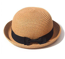 Load image into Gallery viewer, Classic Simple Female Hat For Summer Beach Hat Casual Lady Summer Solid Color Straw Hat Women Elegant Hat Traveling Hats UV Protection Sun Cap Women Flat Bowknot Design Cute Cap Girls Hat 56-58cm