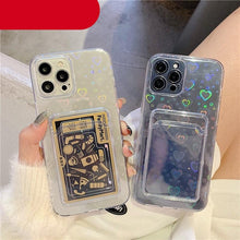 Load image into Gallery viewer, Clear Holographic Love Heart Pattern Cute Case with Card Holder Love Gradient Transparent Soft Case For iPhone 14 13 11 12 Pro Max Mini X XS XR 7 8 Plus Wallet Card Holder Cover