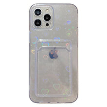 Load image into Gallery viewer, Clear Holographic Love Heart Pattern Cute Case with Card Holder Love Gradient Transparent Soft Case For iPhone 14 13 11 12 Pro Max Mini X XS XR 7 8 Plus Wallet Card Holder Cover