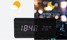 Load image into Gallery viewer, Clocks LED Wooden Alarm Clock Watch Wooden Wood Clock New Version LED Alarm Digital Desk Clock Adjustable Brightness, Alarm Time, Displays Time Date Temperature Table Voice Control Digital Wood Electronic Desktop Table