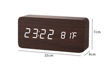 Load image into Gallery viewer, Clocks LED Wooden Alarm Clock Watch Wooden Wood Clock New Version LED Alarm Digital Desk Clock Adjustable Brightness, Alarm Time, Displays Time Date Temperature Table Voice Control Digital Wood Electronic Desktop Table