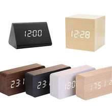 Load image into Gallery viewer, Clocks LED Wooden Alarm Clock Watch Wooden Wood Clock New Version LED Alarm Digital Desk Clock Adjustable Brightness, Alarm Time, Displays Time Date Temperature Table Voice Control Digital Wood Electronic Desktop Table