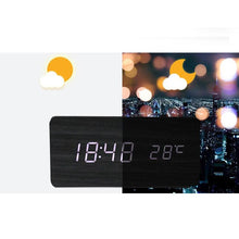 Load image into Gallery viewer, Clocks LED Wooden Alarm Clock Watch Wooden Wood Clock New Version LED Alarm Digital Desk Clock Adjustable Brightness, Alarm Time, Displays Time Date Temperature Table Voice Control Digital Wood Electronic Desktop Table