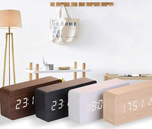 Load image into Gallery viewer, Clocks LED Wooden Alarm Clock Watch Wooden Wood Clock New Version LED Alarm Digital Desk Clock Adjustable Brightness, Alarm Time, Displays Time Date Temperature Table Voice Control Digital Wood Electronic Desktop Table