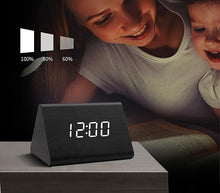 Load image into Gallery viewer, Clocks LED Wooden Alarm Clock Watch Wooden Wood Clock New Version LED Alarm Digital Desk Clock Adjustable Brightness, Alarm Time, Displays Time Date Temperature Table Voice Control Digital Wood Electronic Desktop Table