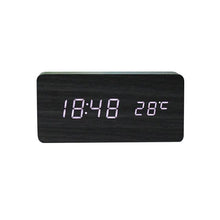 Load image into Gallery viewer, Clocks LED Wooden Alarm Clock Watch Wooden Wood Clock New Version LED Alarm Digital Desk Clock Adjustable Brightness, Alarm Time, Displays Time Date Temperature Table Voice Control Digital Wood Electronic Desktop Table
