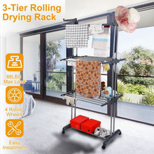 Load image into Gallery viewer, Clothes Drying Rack Rolling Collapsible Laundry Dryer Hanger Stand Rail