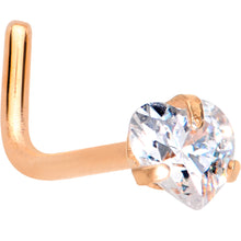 Load image into Gallery viewer, 20G 1/4 Clear Heart 3mm CZ Gem Rose Gold IP L-Shape Nose Ring