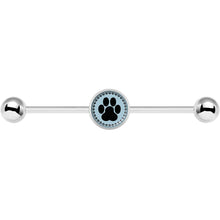 Load image into Gallery viewer, 14G Black on Blue Paw Print Industrial Barbell 37mm