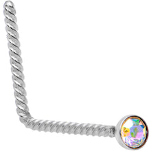 Load image into Gallery viewer, Aurora 2mm Gem Inlay So Twisted L Shaped Nose Ring